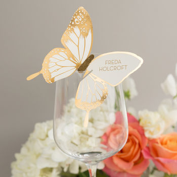 Metallic Foiled Butterfly Wine Glass Place Cards. X 10, 2 of 3