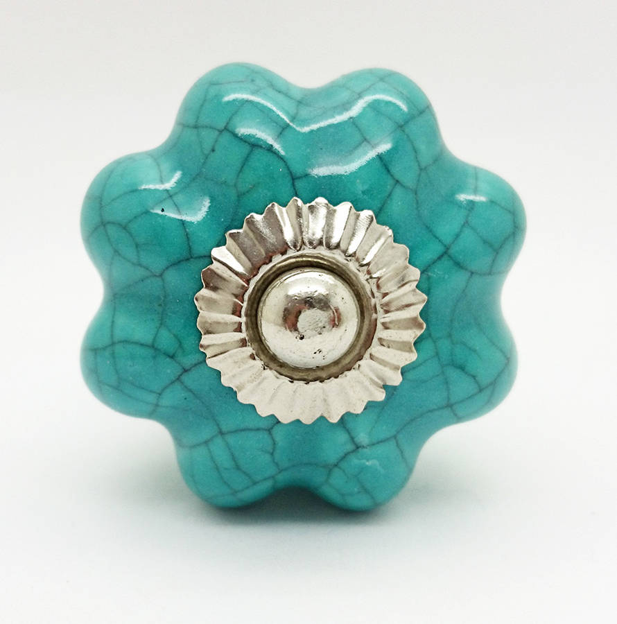Dark Green Crackle Ceramic Cupboard Door Knob Handle By G Decor