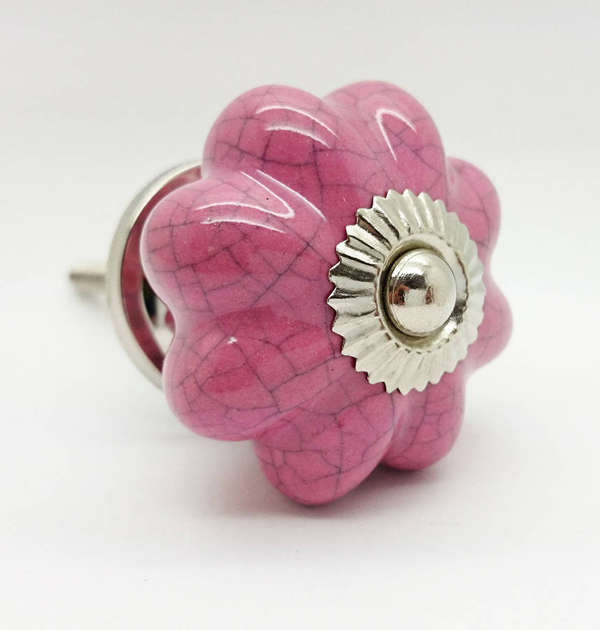 Pink Crackle Ceramic Cupboard Door Knob Handle By G Decor