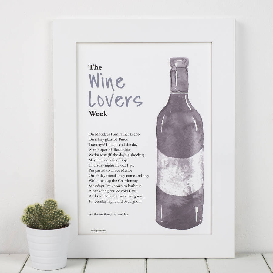 wine lover print with wine poem by bespoke verse | notonthehighstreet.com