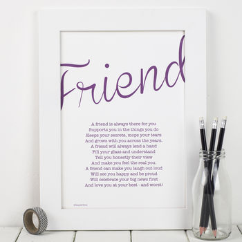 Friend Personalised Print With Friendship Poem, 5 of 7