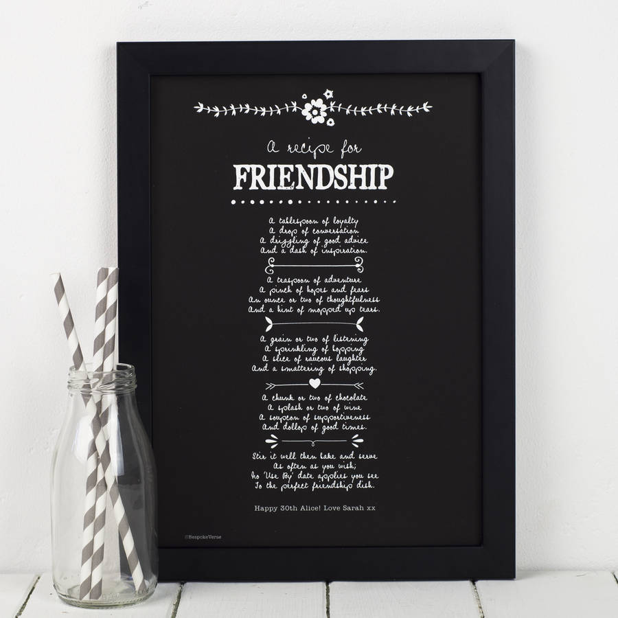 personalised friendship recipe print with verse by bespoke verse ...