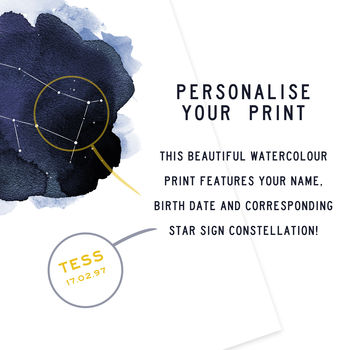 Personalised Watercolour Zodiac Constellation Print, 6 of 8