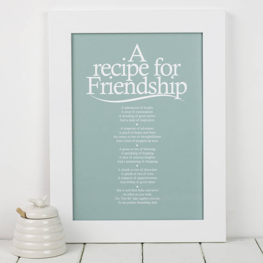 personalised friendship recipe print with friend poem by bespoke verse ...