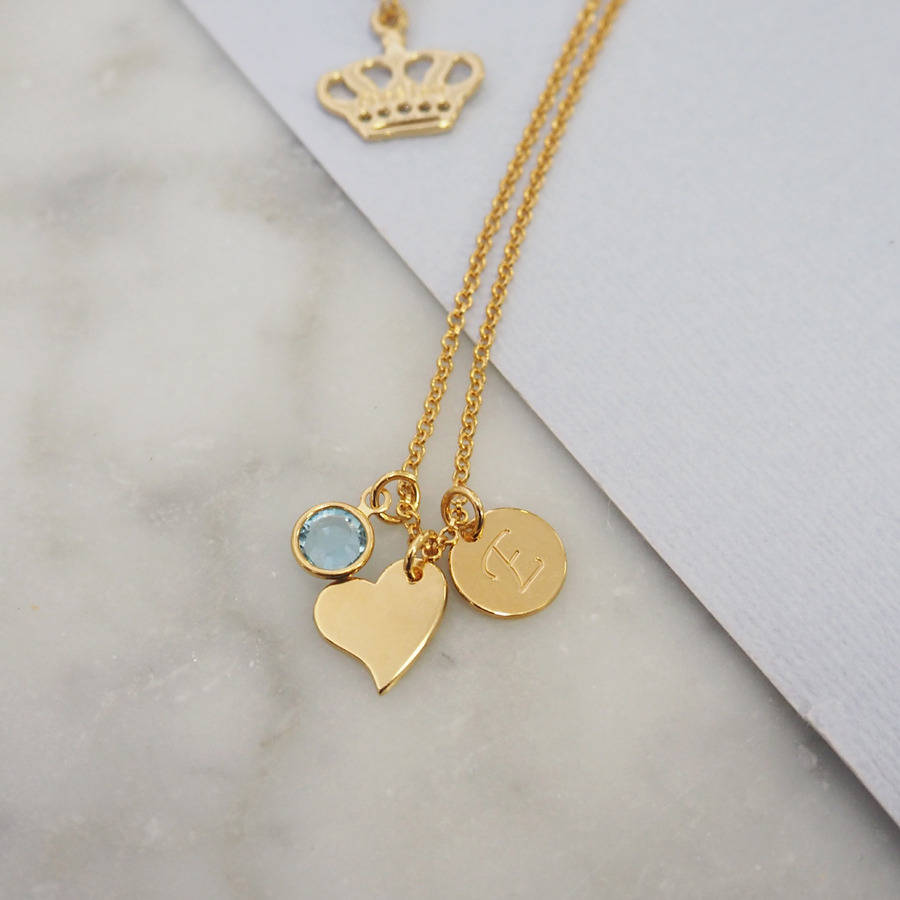 personalised heart birthstone charm necklace by anna lou of london