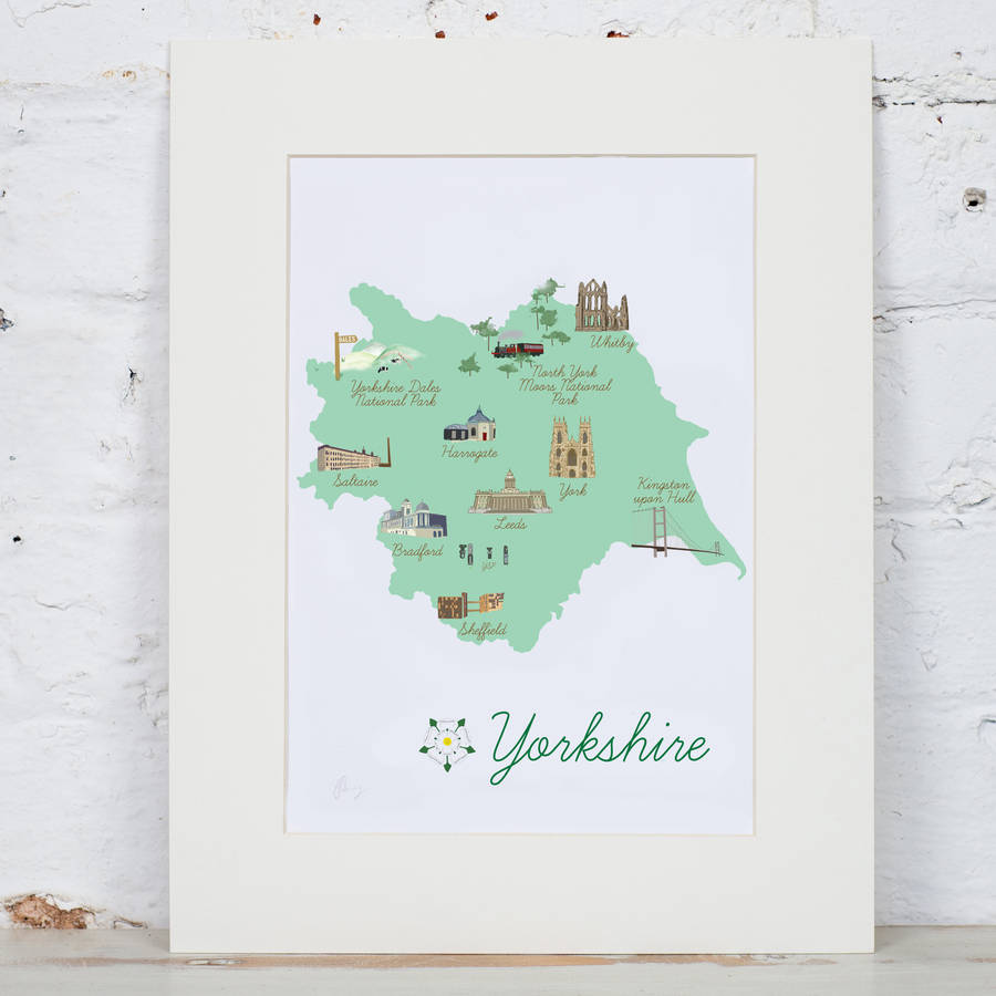 yorkshire county map illustration print by yellowstone art boutique ...