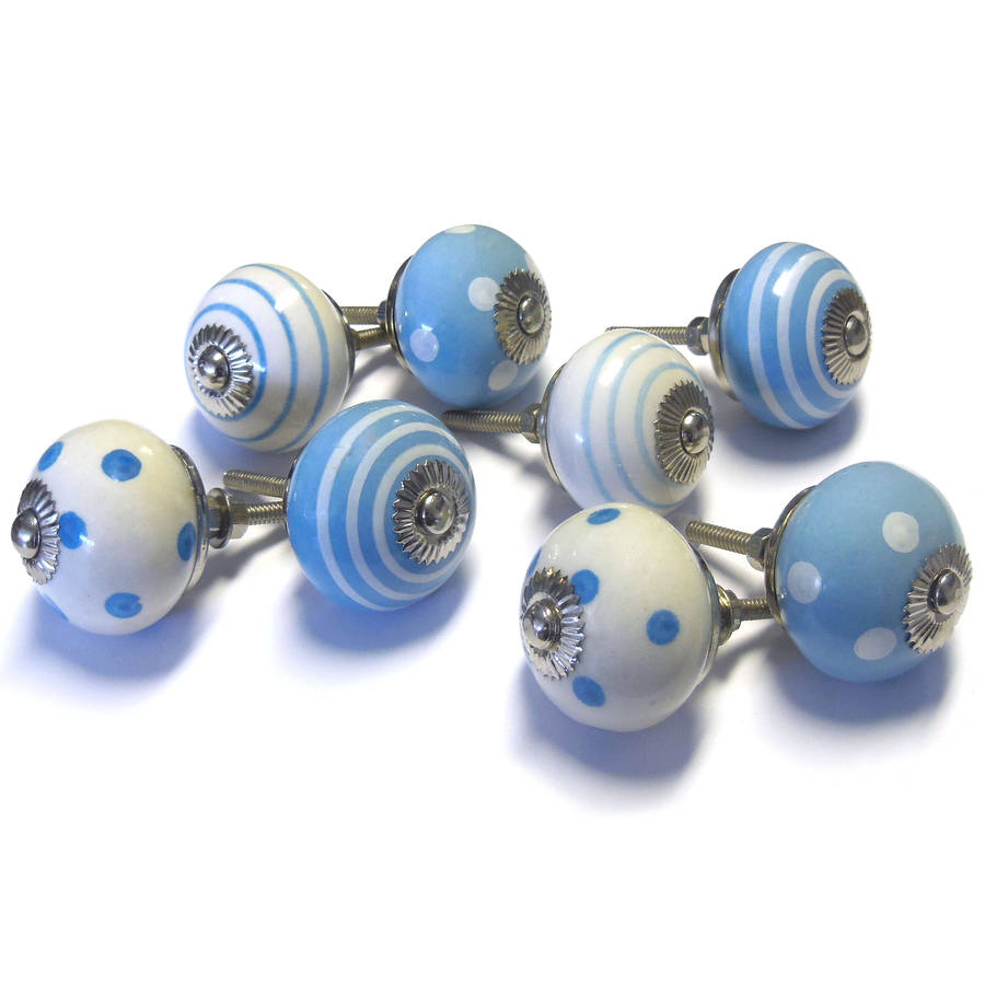 Set Of Eight Blue And White Cupboard Door Knobs, 1 of 8
