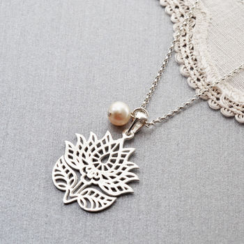 Sterling Silver Flowering Lotus Necklace, 2 of 6