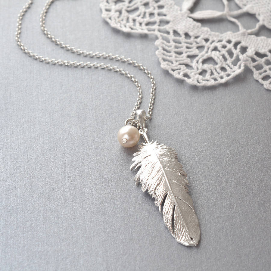 Sterling Silver Feather Drop Necklace By Martha Jackson Sterling Silver