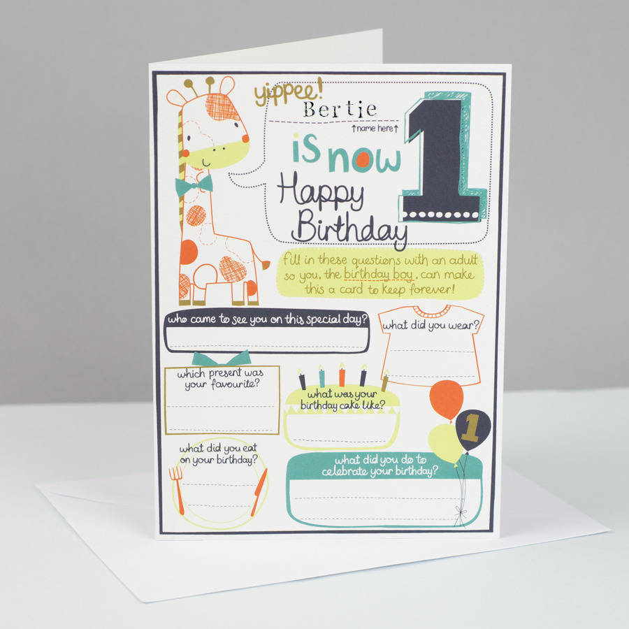 Personalised Keepsake 1st Birthday Card For Boys By Tandem Green