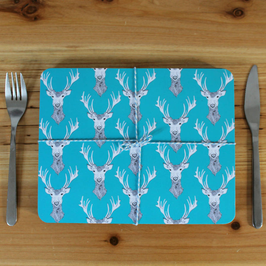 blue stag cork placemat set by martha and hepsie
