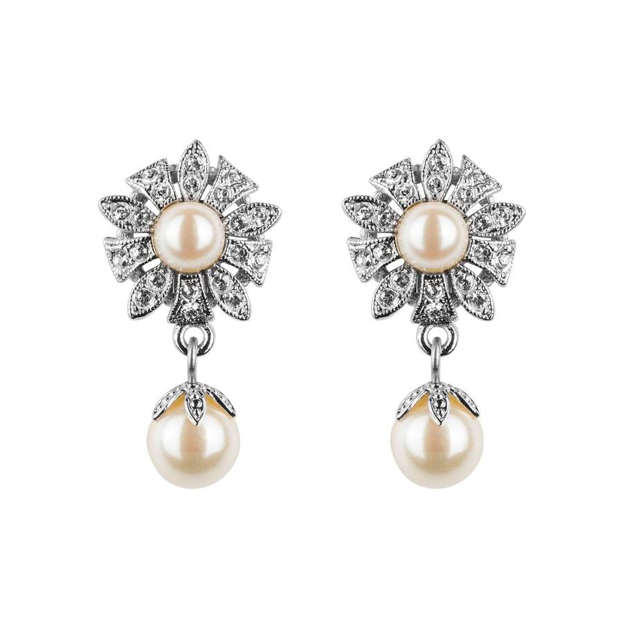 Antique Style Flower Pearl Clip On Earrings By Katherine Swaine ...