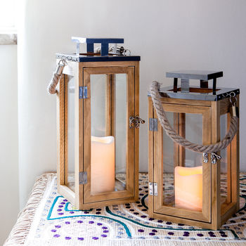 Set Of Two Salcombe Wooden Candle Lanterns, 2 of 5