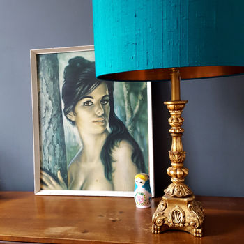 Teal Silk Lampshades With Copper Or Gold Lining, 3 of 10