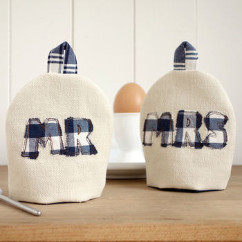Personalised Mr And Mrs Egg Cup Cosies Gift, 3 of 11