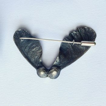 Sterling Silver Oxidised Sycamore Seed Brooch, 2 of 3
