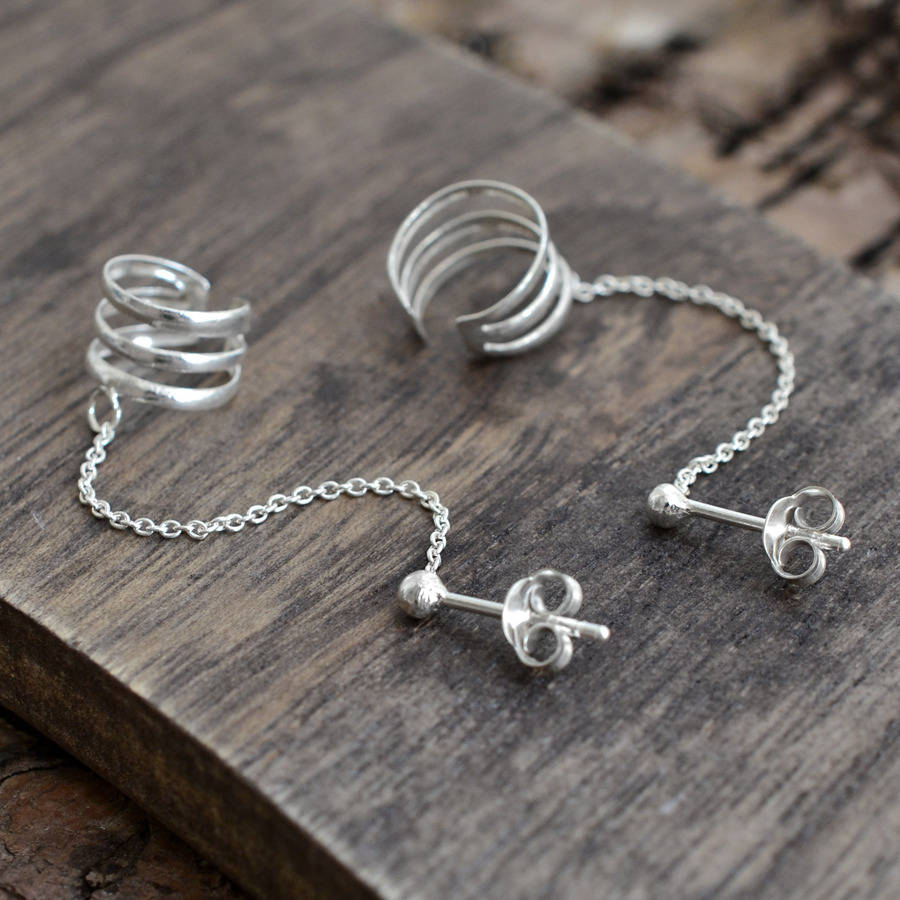 Sterling Silver Ear Cuff And Stud Earrings By Martha Jackson Sterling Silver Ear Cuff And Stud Earrings