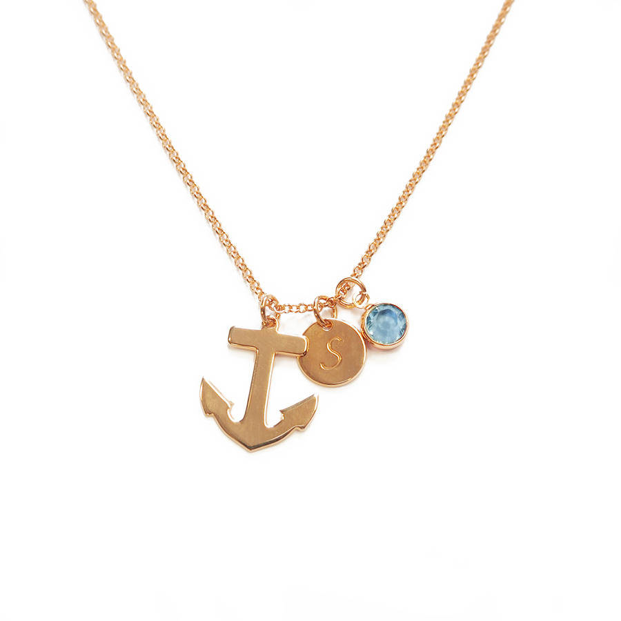 P Personalised Anchor Birthstone Charm Necklace By Anna Lou of London