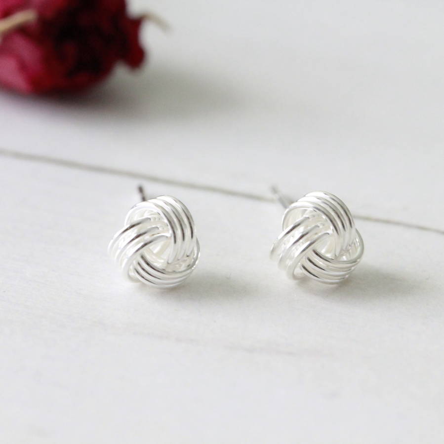 silver friendship knot ear studs earrings by attic | notonthehighstreet.com