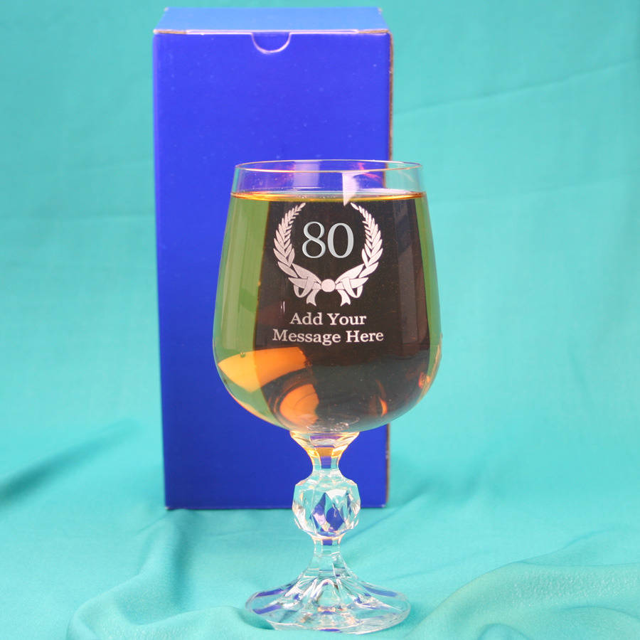 80th Wine Glass Personalised For Birthday Gifts 34cl By