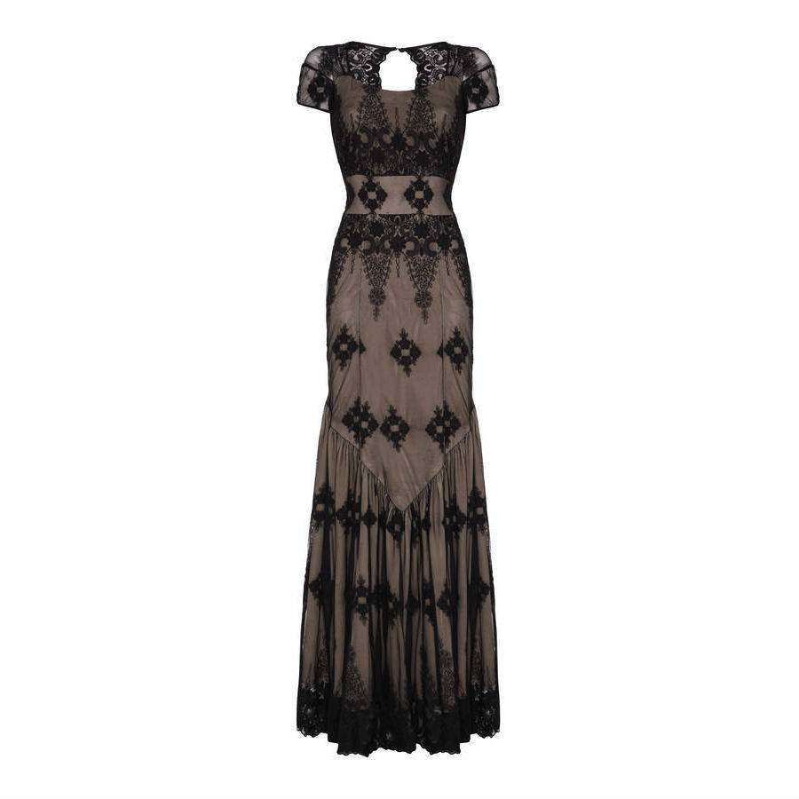 Maxi Dress In Black Embroidered Lace, 1 of 4