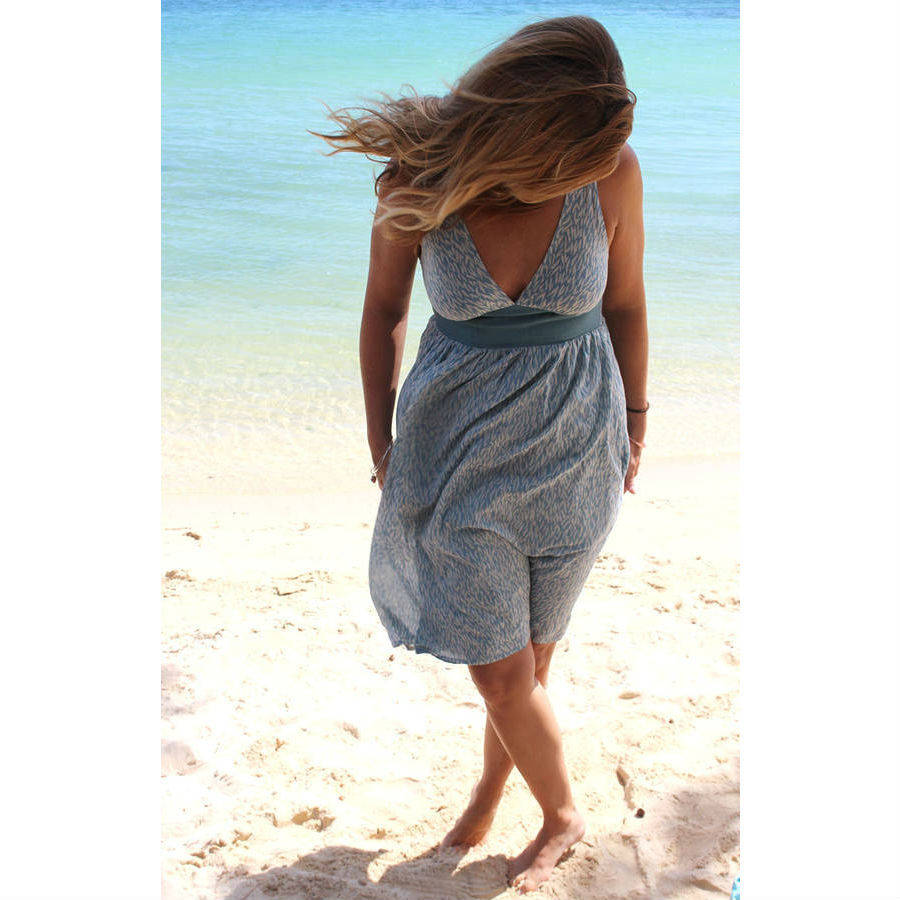aqua pleated shimmer gown