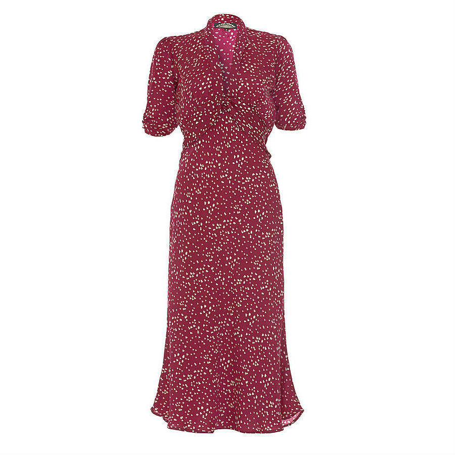 1940s Style Midi Dress In Ruby Heart Print, 1 of 4