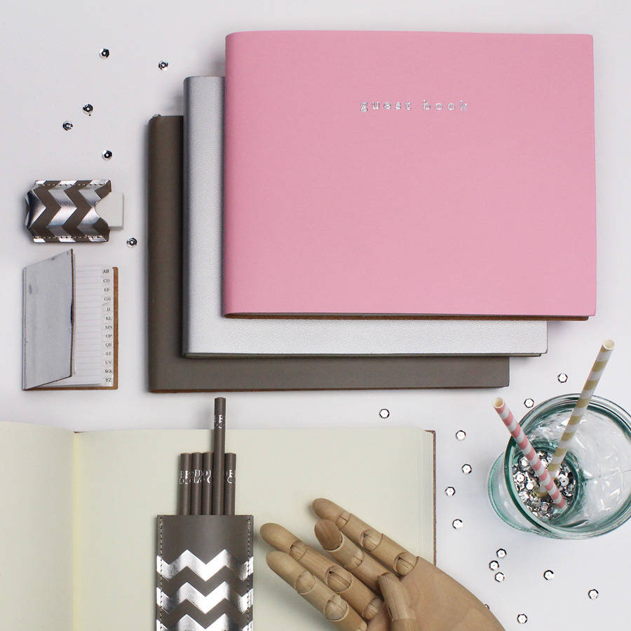 recycled leather wedding guest book by undercover pink wedding guest books