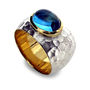 Blue Topaz Hammered Silver And Gold Vermeil Ring, thumbnail 1 of 5