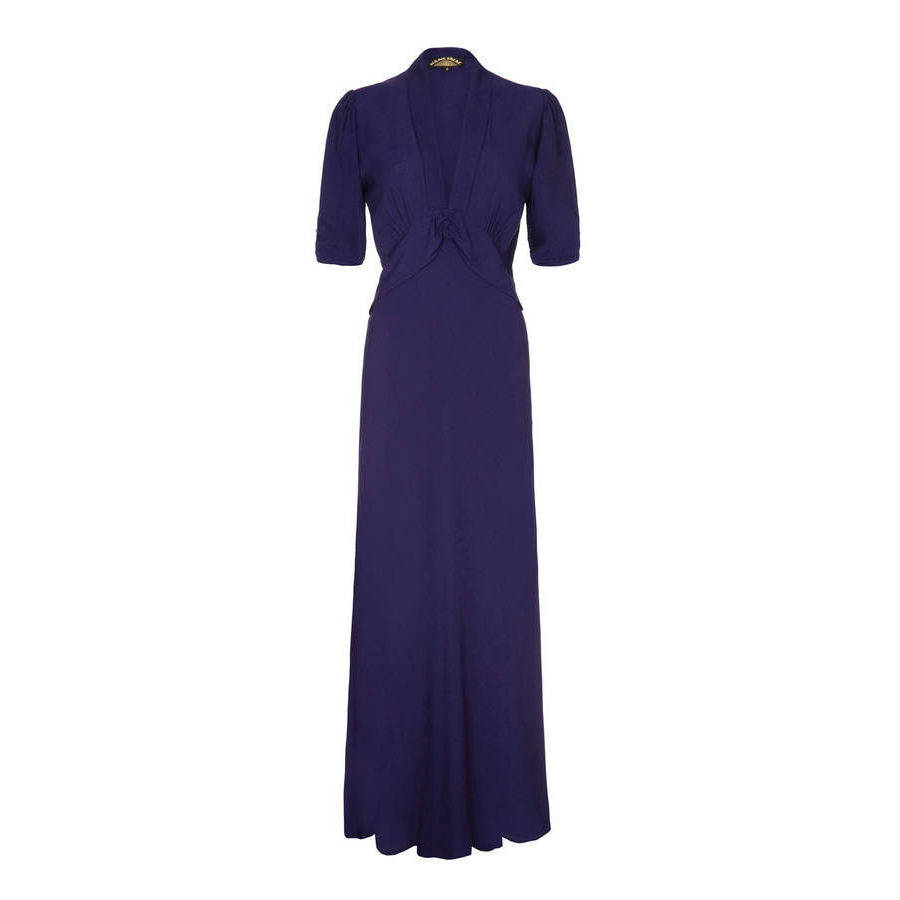 1940s Style Maxi Dress In French Navy Crepe, 1 of 3