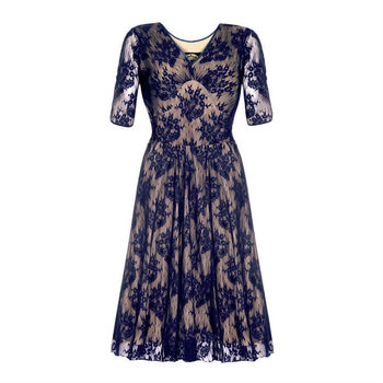 Party Dress With V Neckline In French Navy Lace, 2 of 4
