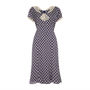 1940's Style Day Dress In Navy Fan Print Crepe, thumbnail 1 of 3