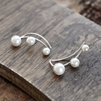 Sterling Silver Three Pearl Ear Climbers, 4 of 5