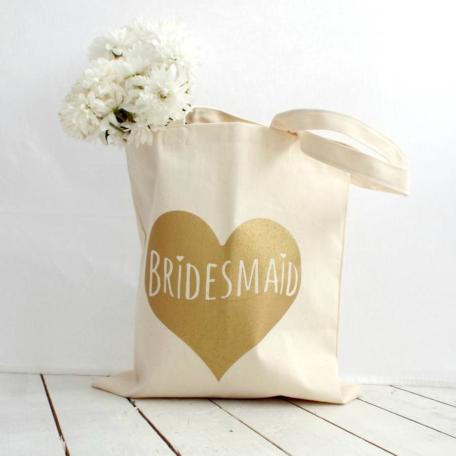 'bridesmaid' gold wedding gift tote bag by kelly connor designs ...