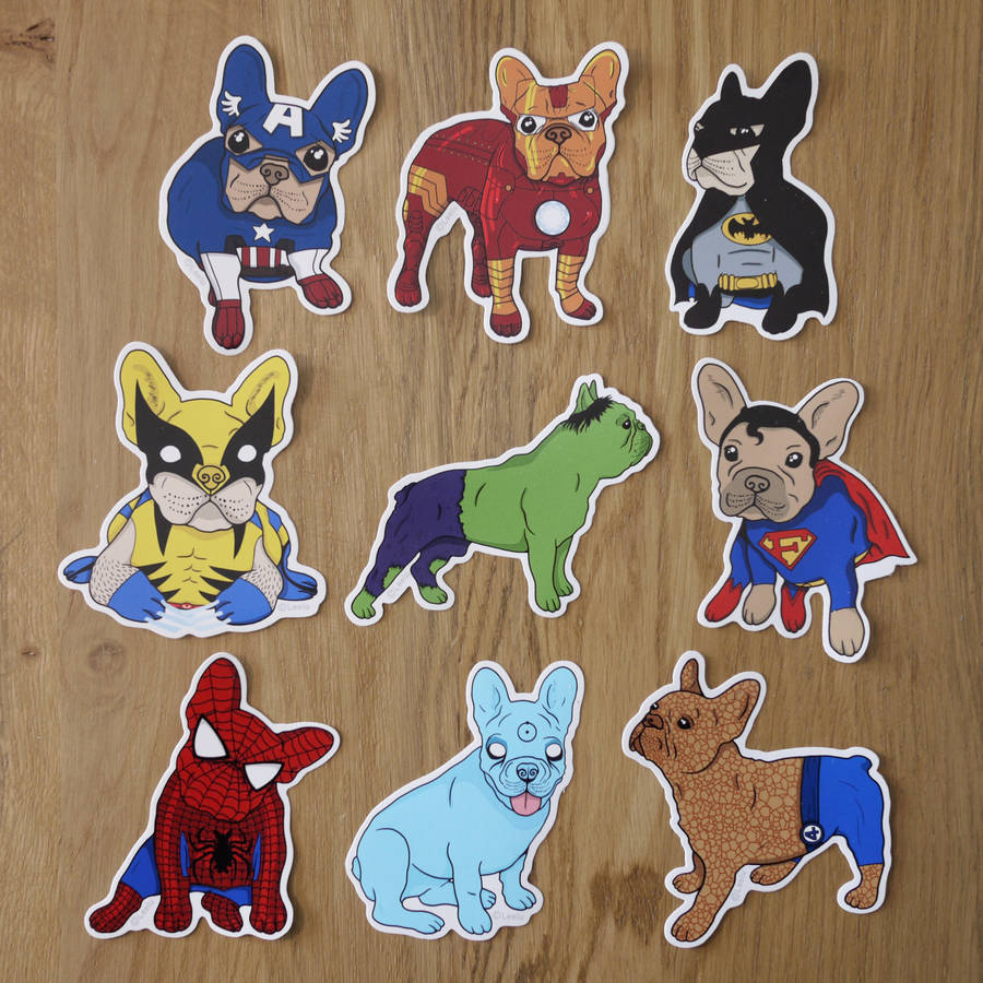 Frenchie Super Heroes Sticker Pack, 1 of 7