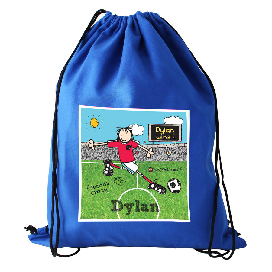 personalised bang on the door football kit / swim bag by sassy bloom as