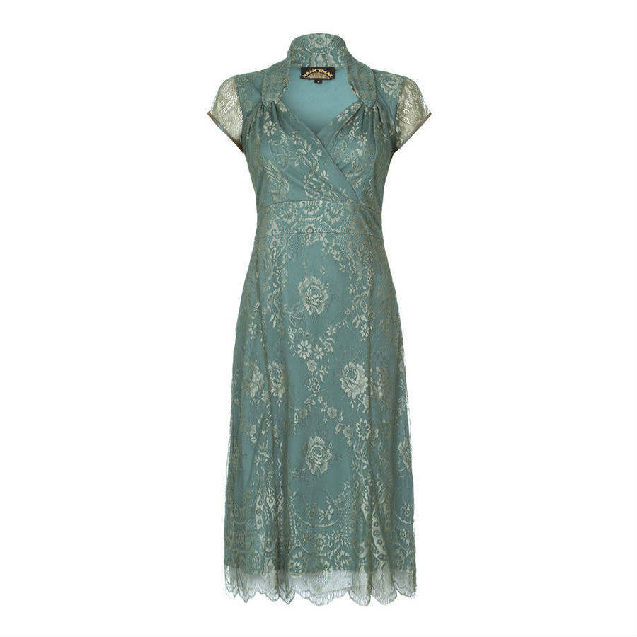 Lace Dress With Sweetheart Neckline In Aqua Shimmer, 1 of 3