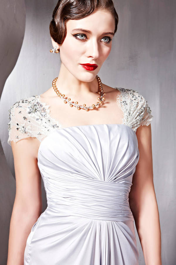 Silver Satin Lace Sleeved Embellished Evening Dress By Elliot Claire ...