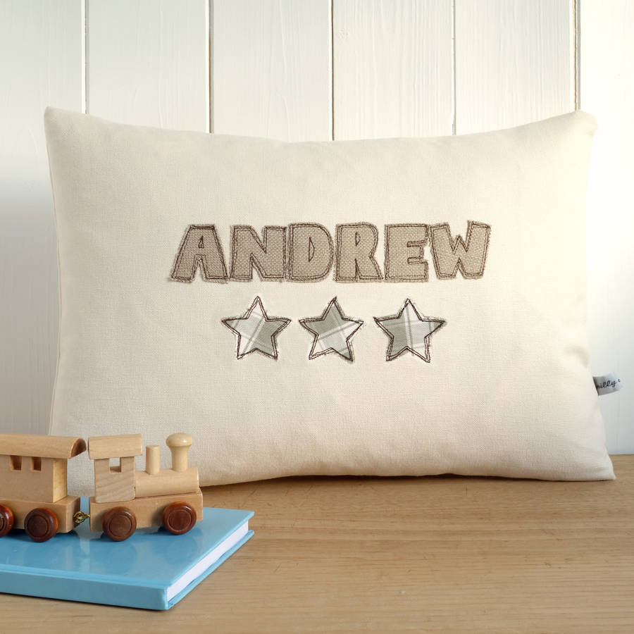 personalised embroidered name cushion with stars by milly and pip ...