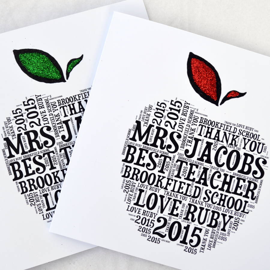 Teacher Sparkly Apple Personalised Card, 1 of 3