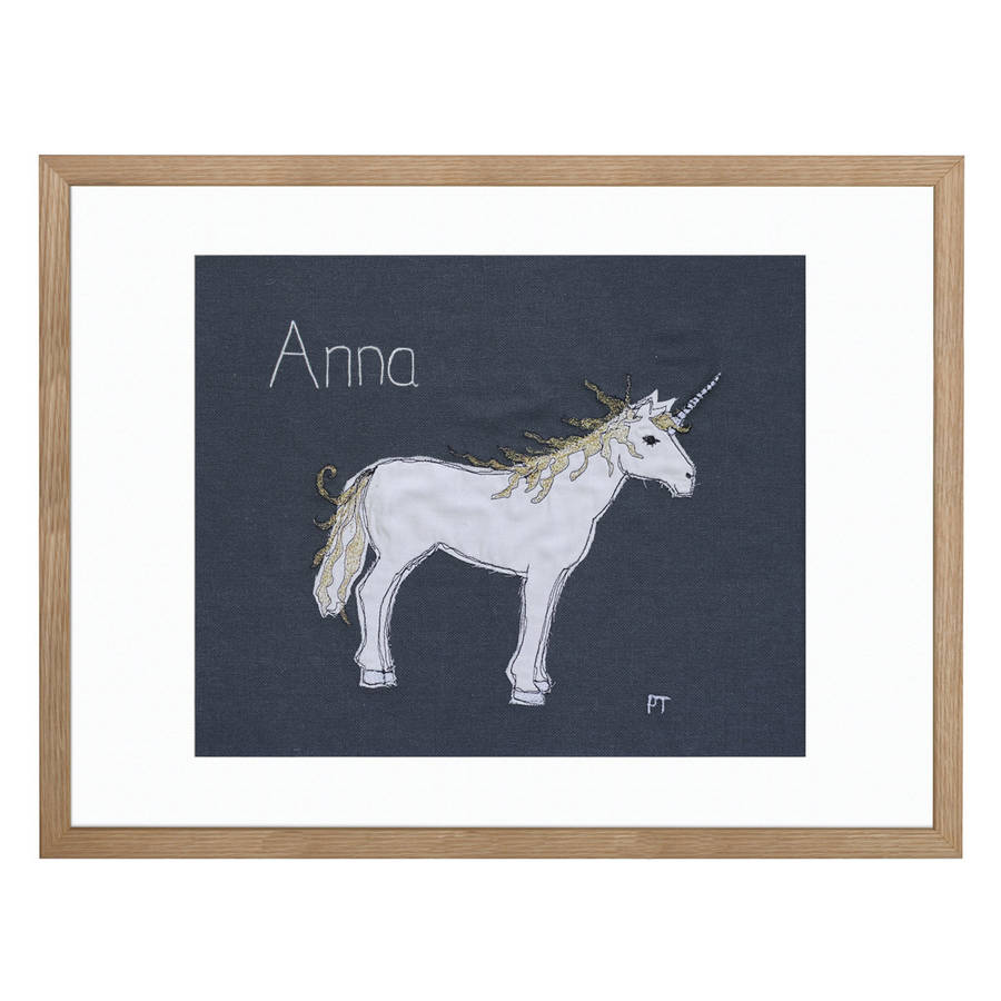 Personalised embroidered unicorn picture by poppy treffry