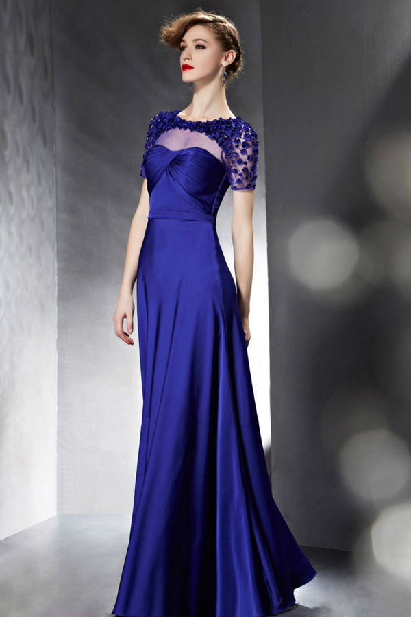 Royal Blue Sleeves Satin Evening Dress By Elliot Claire London