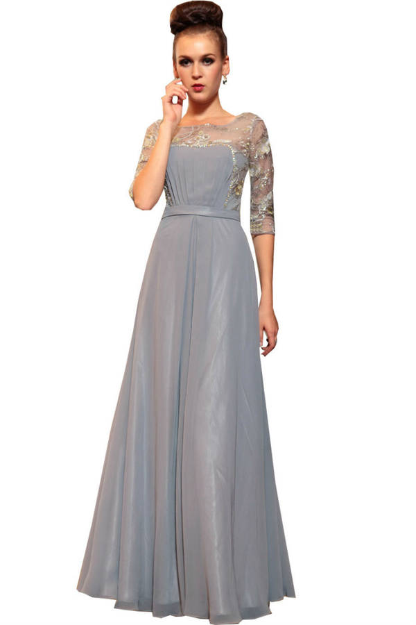 Chiffon Grey Three/Four Sleeves Evening Dress By Elliot Claire London ...