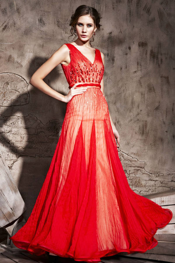 Eleanor Red Beaded Sleeveless Chiffon Evening Dress By Elliot Claire ...