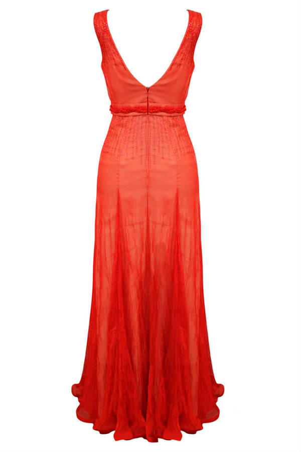 Eleanor Red Beaded Sleeveless Chiffon Evening Dress By Elliot Claire ...