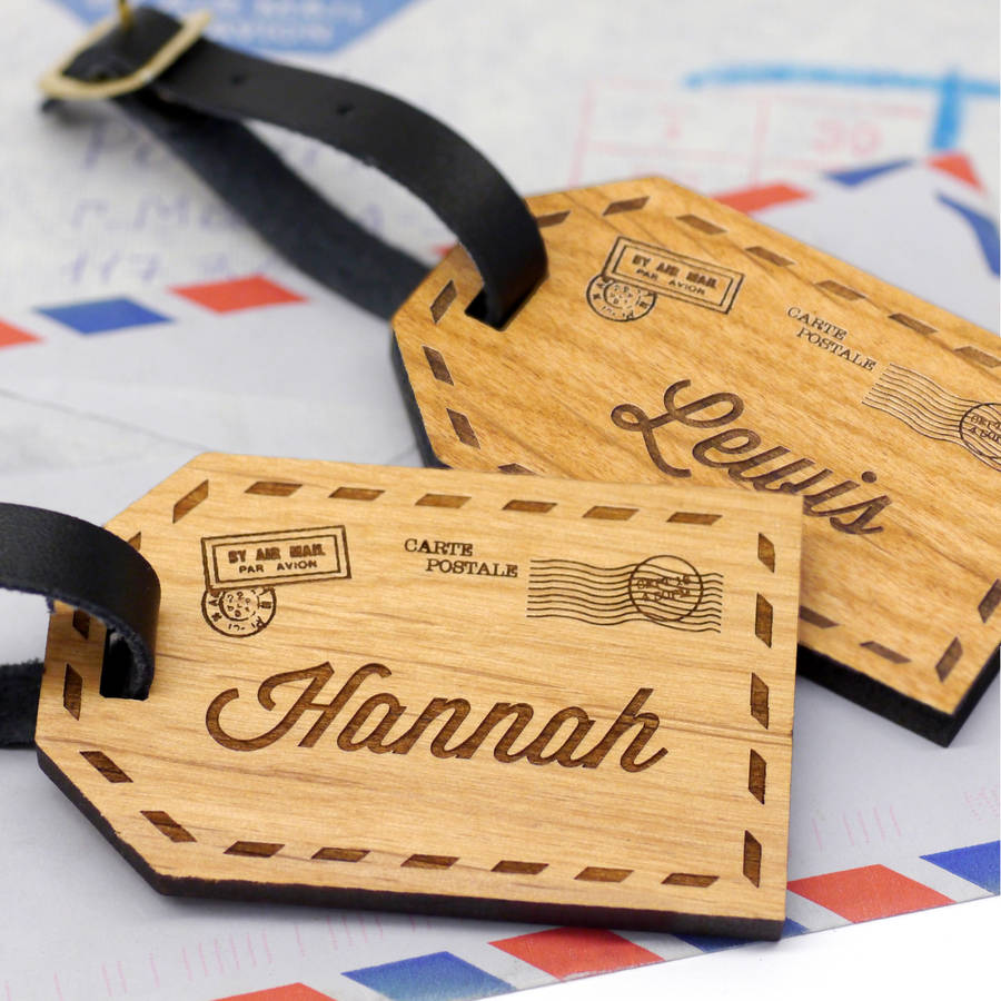 personalised wooden couples luggage tags by maria allen boutique