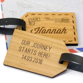Wedding, Personalised Wooden Couples Luggage Tags, 3 of 4