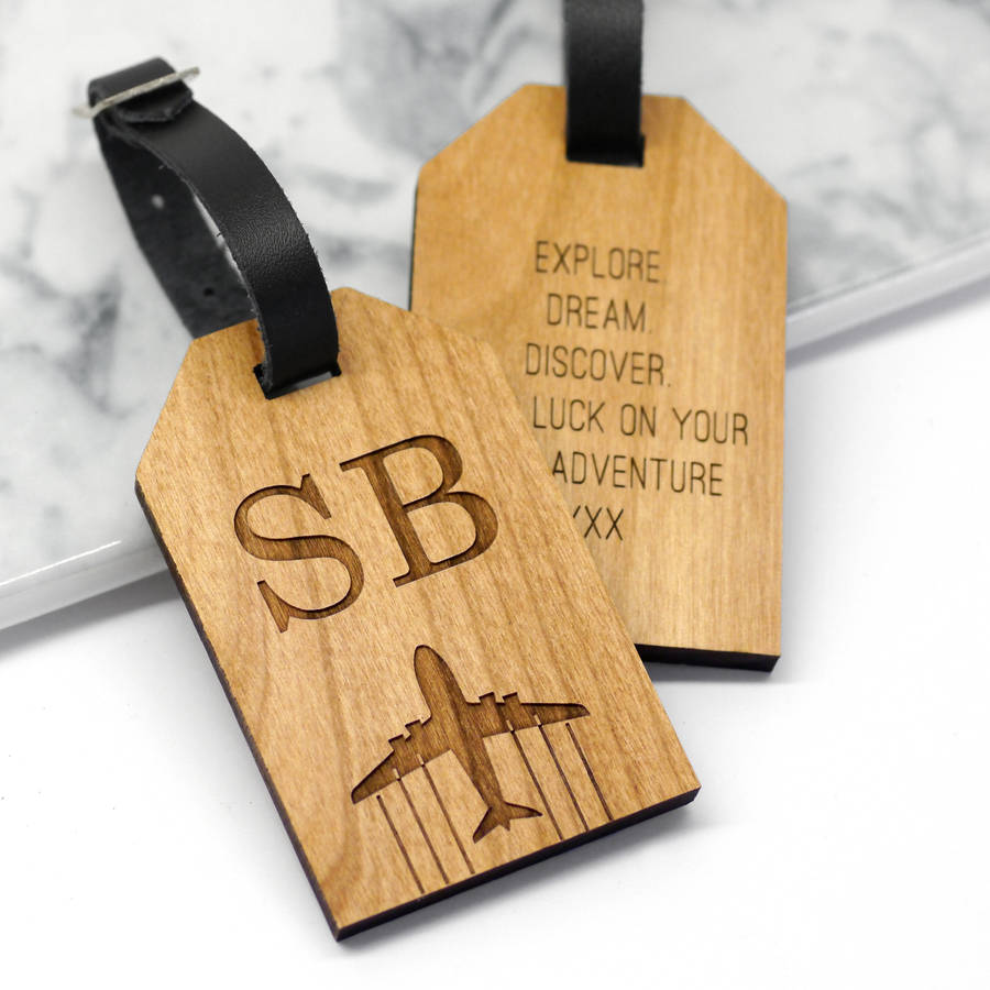 Personalised Wooden Initial Luggage Tag, 1 of 3