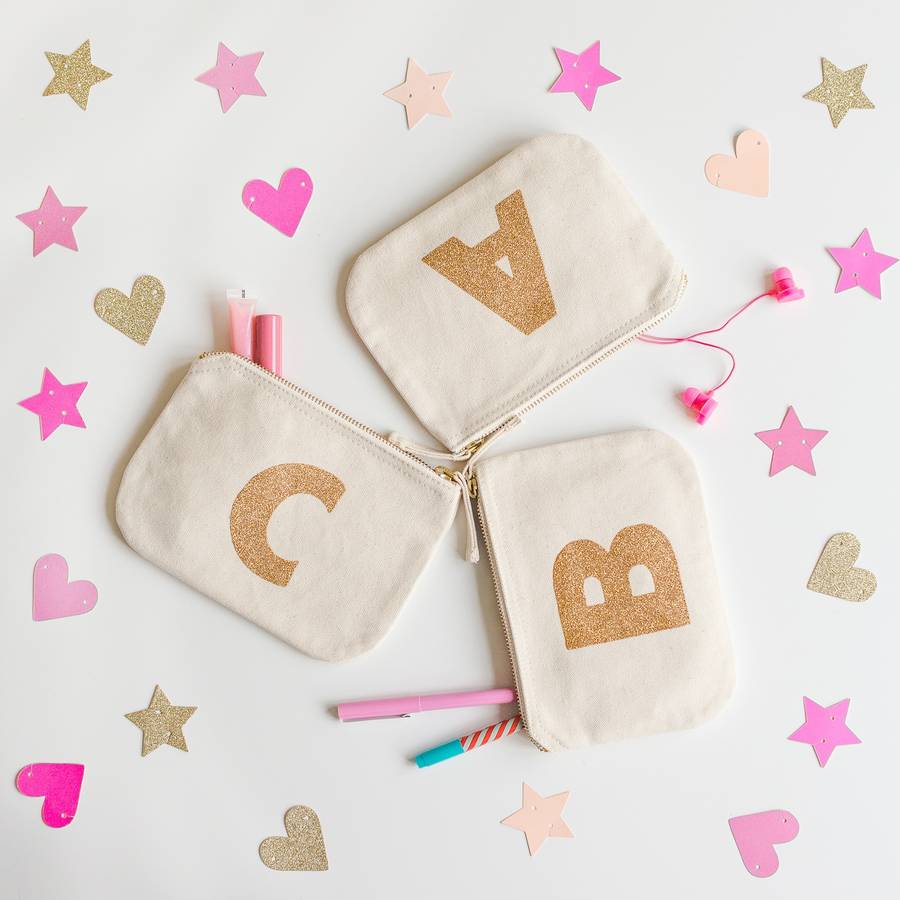 Canvas Glitter Initial Pouch, 1 of 8