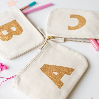 Canvas Glitter Initial Pouch, 5 of 8